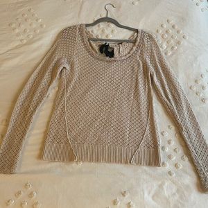 Free People - Ivory Sweater with Rhinestone Necklace & Black Back Tie, Large